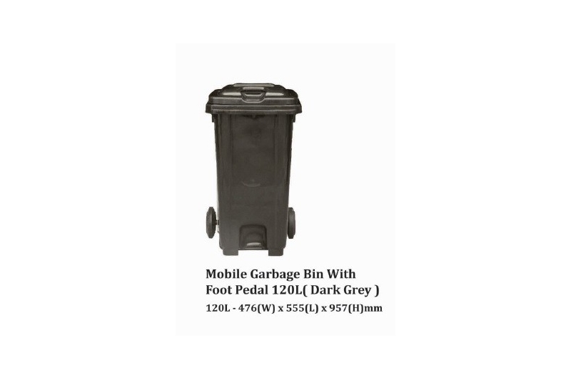 Mobile Garbage Bin With Foot Pedal 120L (Dark Grey)